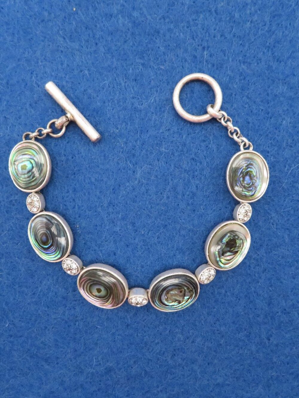 Kenneth Cole NY Bracelet Abalone Rhinestones Sliver Tone
